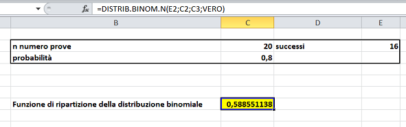 Funzione di ripartizione della distribuzione binomiale con Excel